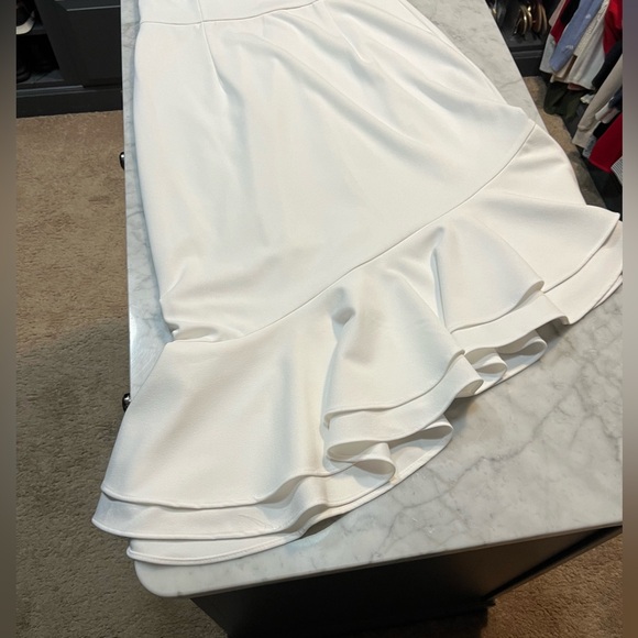 White one shoulder dress with a symmetrical, hemline and ruffle - Picture 6 of 7